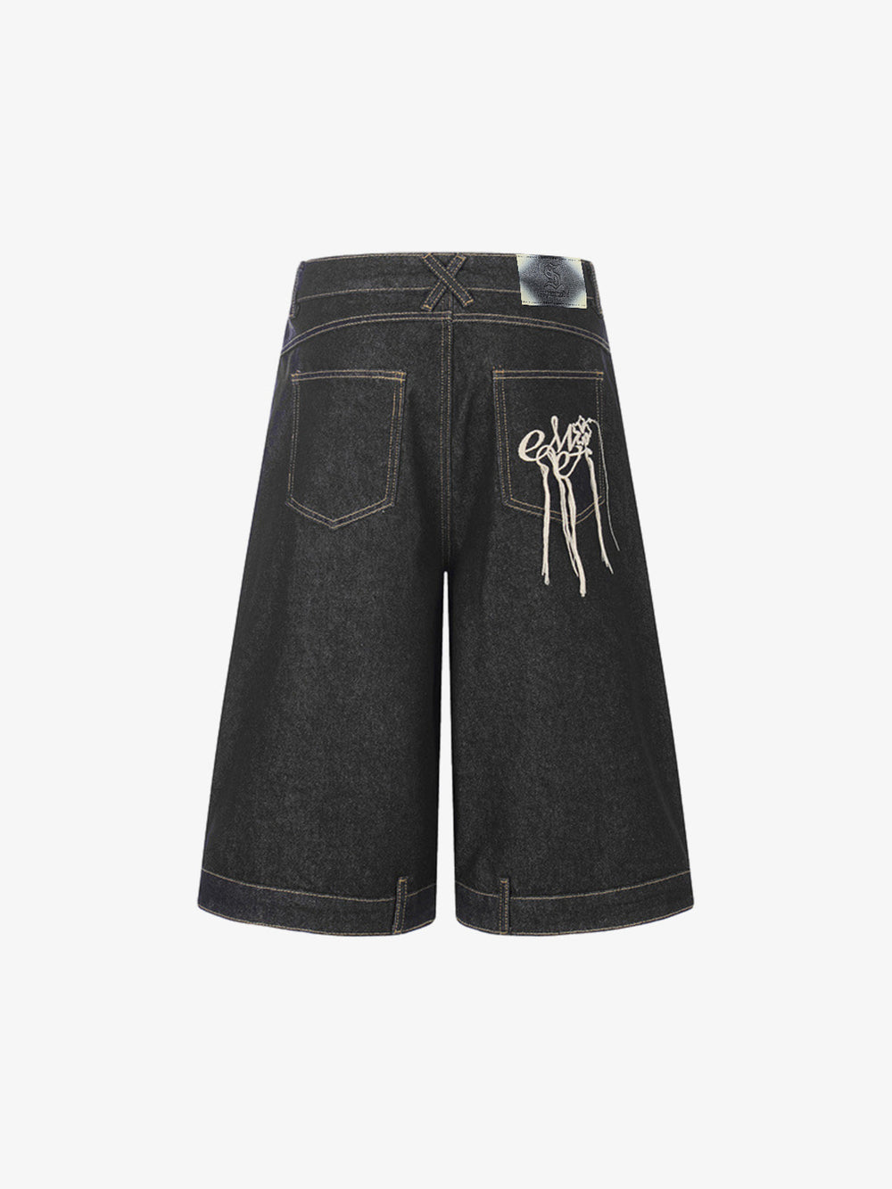 Retro Contrast Stitching Curved Leg Denim Jorts 