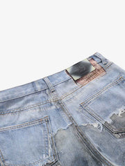 Vintage Distressed Print Wide Leg Jeans 