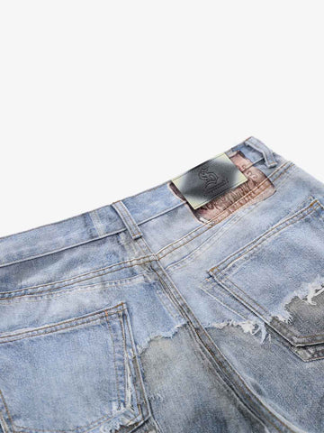 Vintage Distressed Print Wide Leg Jeans