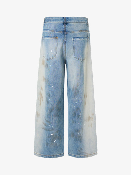 Embellished Wide-Leg Jeans with Unique Decorative Accents 