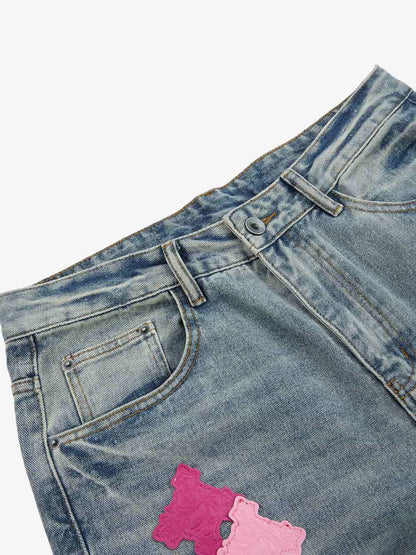 Supermade Retro Distressed Print Heavyweight Canvas Baggy Pants 