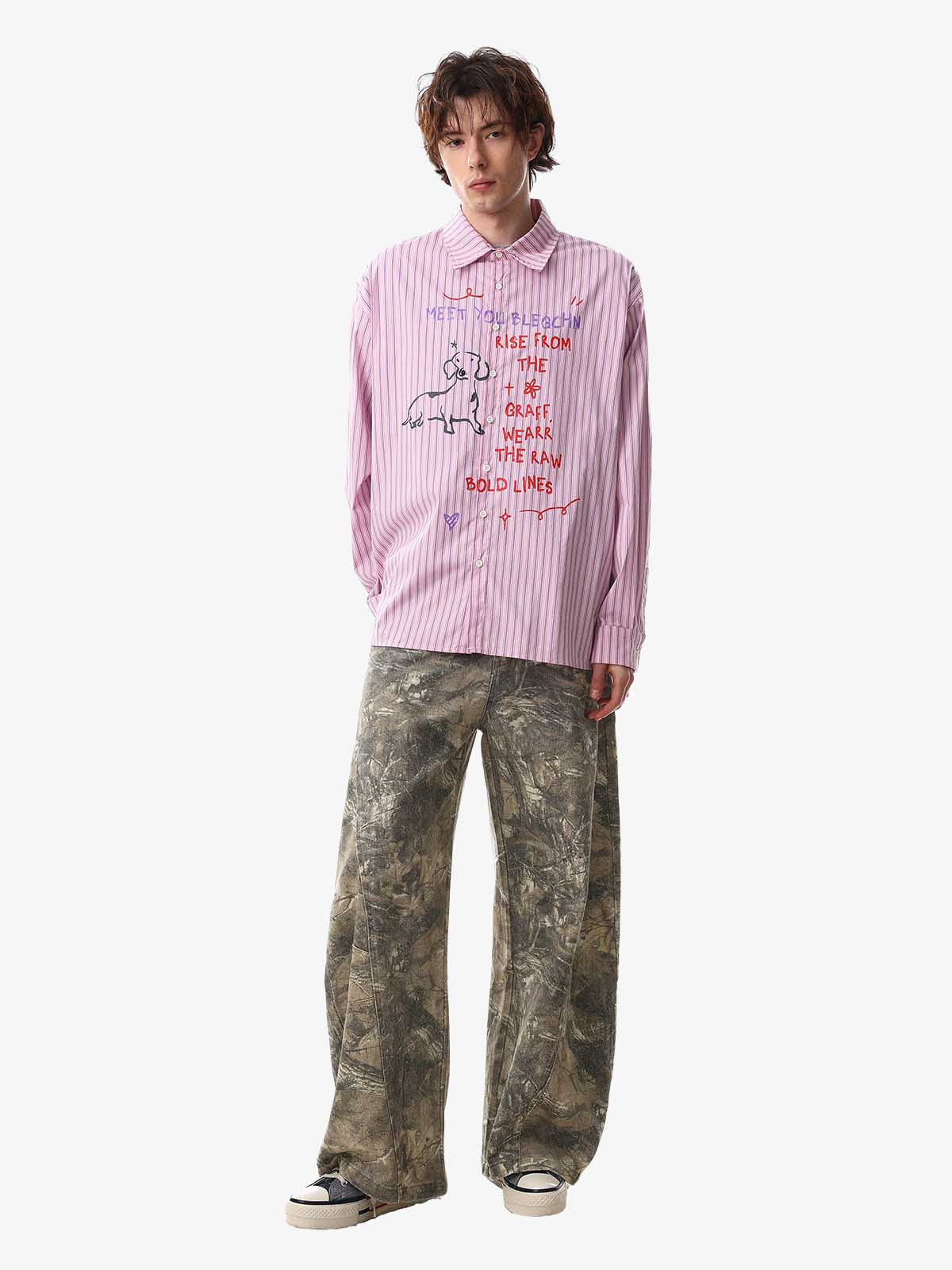 Fun Graffiti Striped Graphic Button-Up Shirt