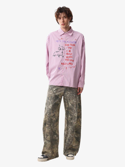 Fun Graffiti Striped Graphic Button-Up Shirt