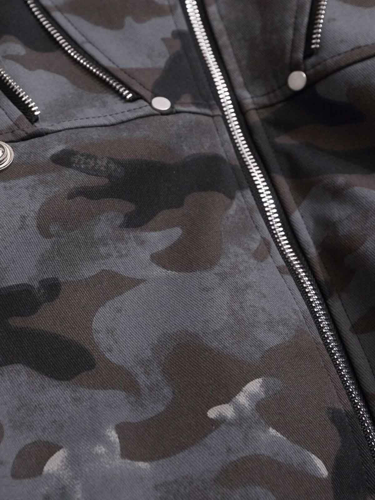 Camoflage Faux Fur Collar Zip Design Bomber Jacket 