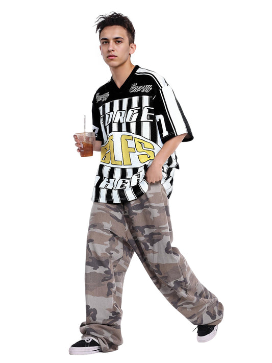 Sports Letter Stripe Print Jersey T-shirt 