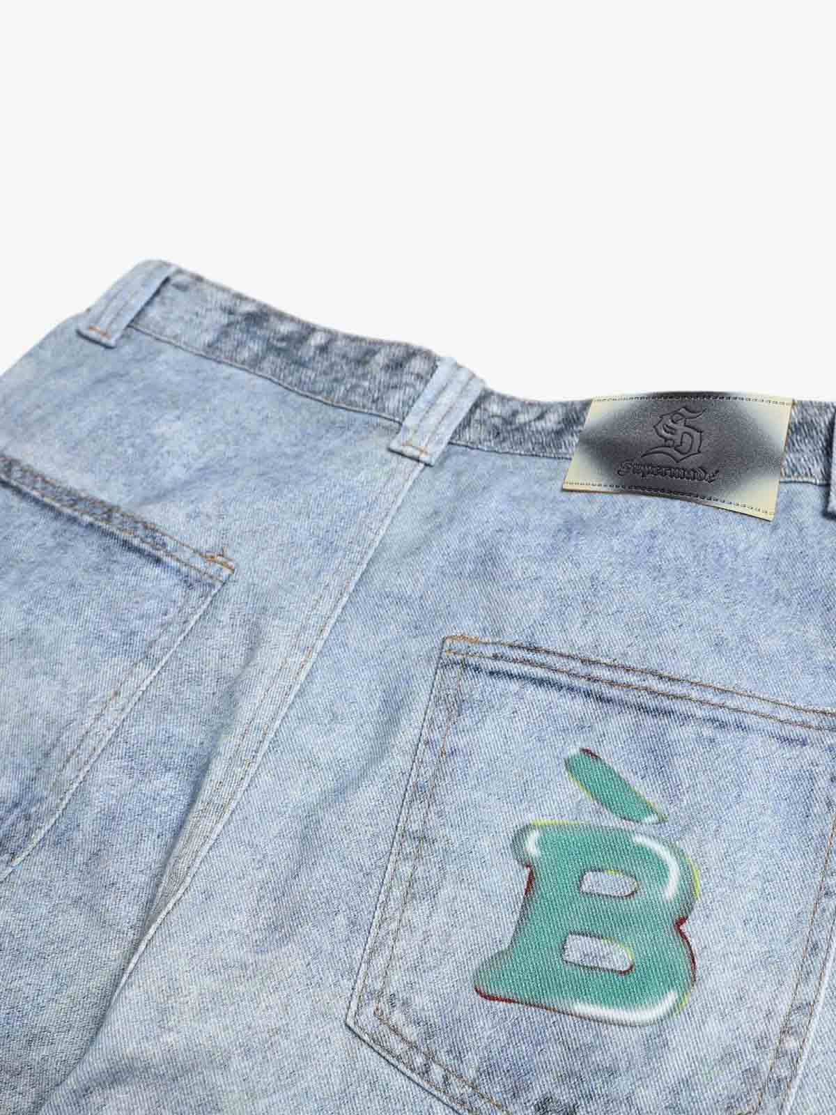 Denim Wide Leg Jeans with Dalmatian Print and Studs, Distressed Design for Streetwear Fashion 