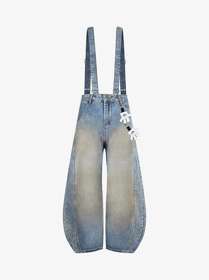 Washed Distressed Detachable Overalls Jeans 