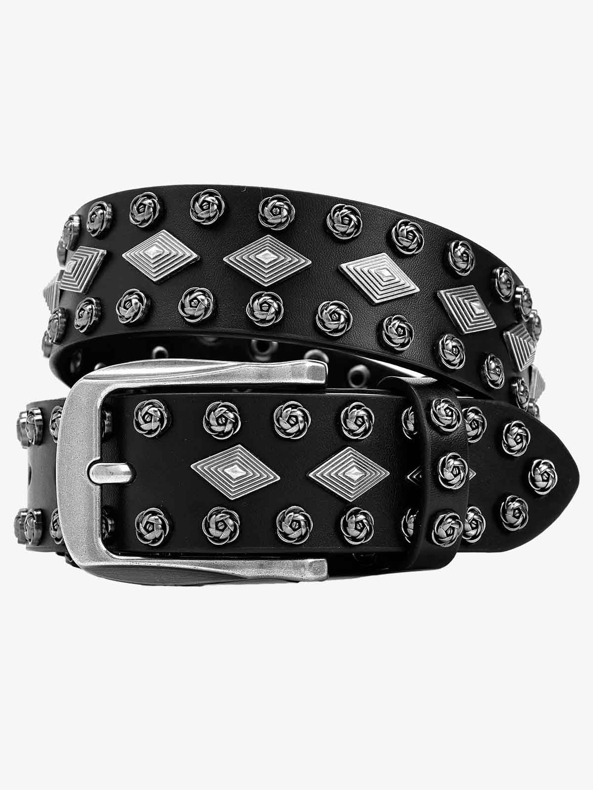 Studded Leather Belt with Eyelet Detail - Stylish and Versatile Accessory for Modern Fashion 