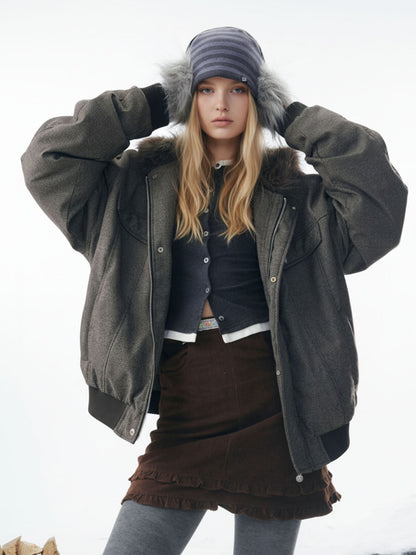 Winter Essential Bomber Jacket with Faux Fur Trimmed Hood 