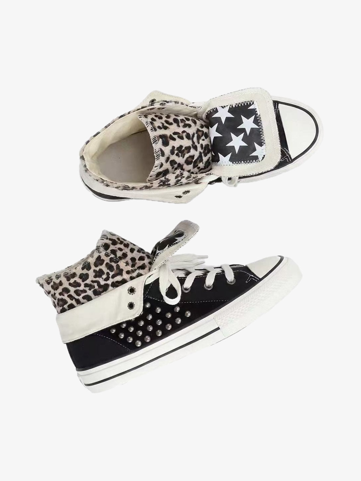Zebra Studded Double-Layer Canvas Sneakers