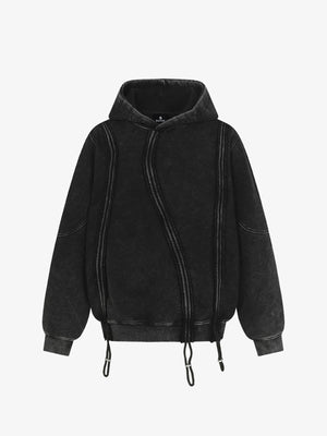 Retro Washed Distressed Irregular Shape Hoodie 