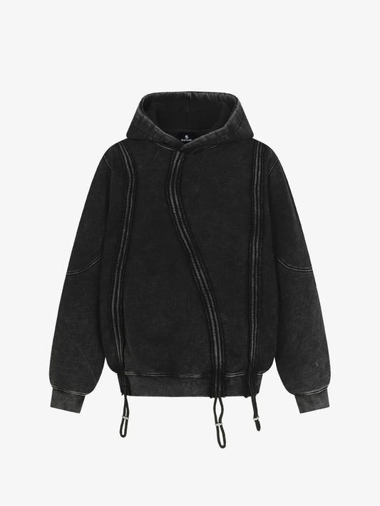 Retro Washed Distressed Irregular Shape Hoodie 