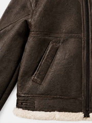 Embossed Faux-Shearling Lined PU Leather Jacket