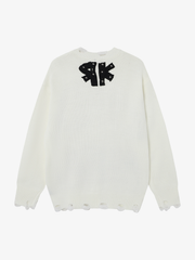 Distressed Letter Graphic Knit Sweater
