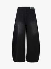 Star Print Curved Stripe Barrel Baggy Jeans