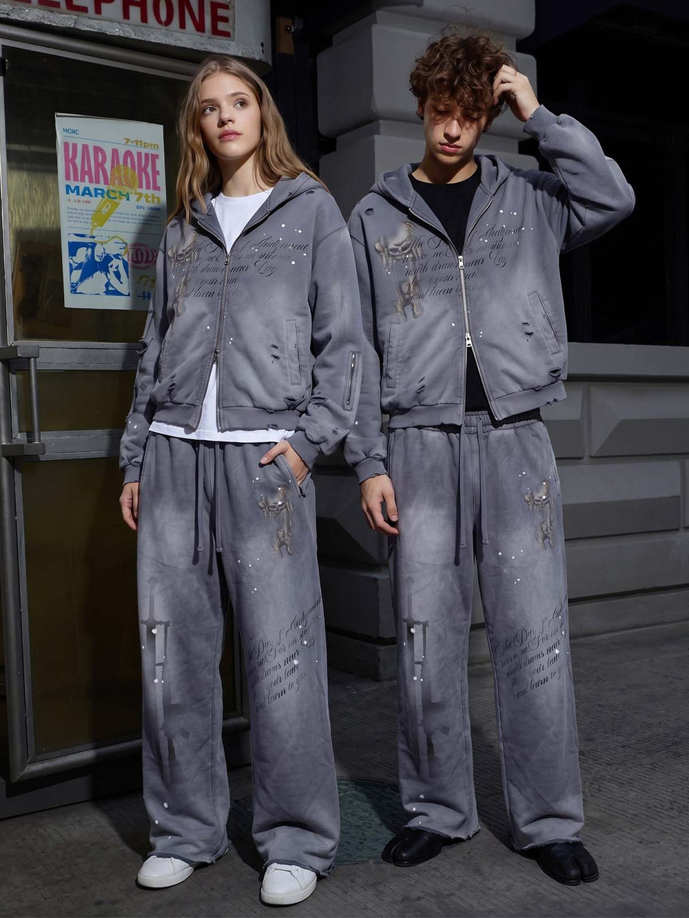 Anti-War Graphic Washed Splatter Sweat Set