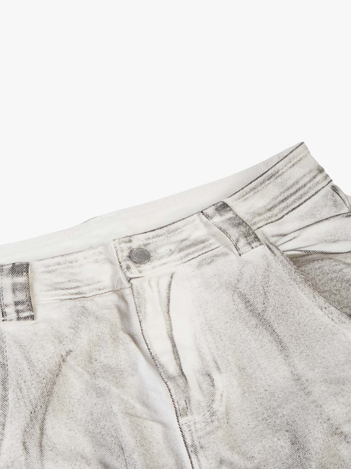 Washed Multi-Pocket Wide-Leg Cargo Jeans