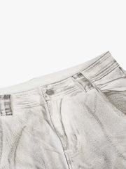 Washed Multi-Pocket Wide-Leg Cargo Jeans