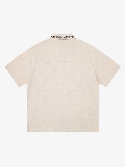 Retro Beaded Detail Short Sleeve Shirt 