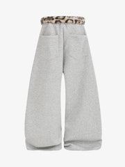 Leopard Plush Patchwork Hoodie & Wide-Leg Sweatpants Set