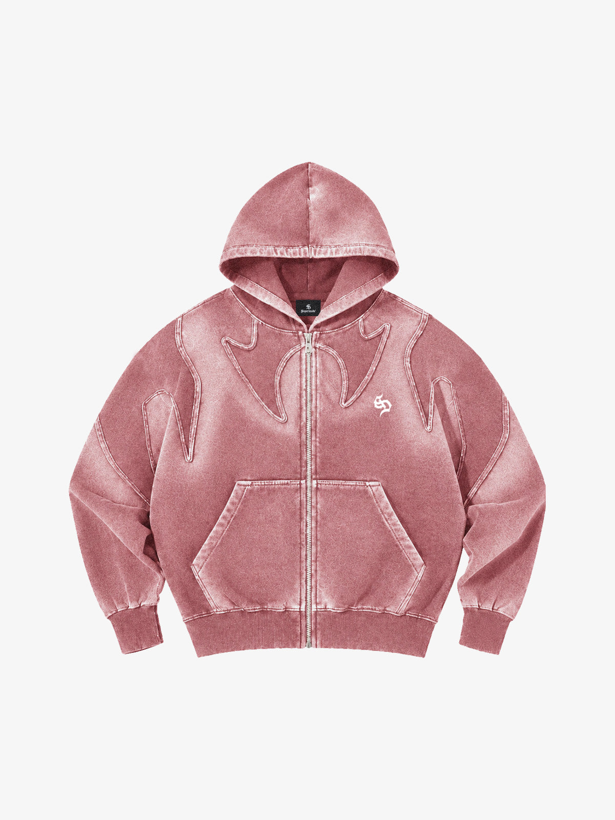 Washed Spray-Edge Zip Hoodie & Curved-Leg Sweatpants Set
