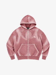 Washed Spray-Edge Zip Hoodie & Curved-Leg Sweatpants Set