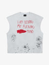 Cotton Ripped Sleeveless Tank Top with Frayed Hem and Cut-Out Details for Edgy Streetwear Style 