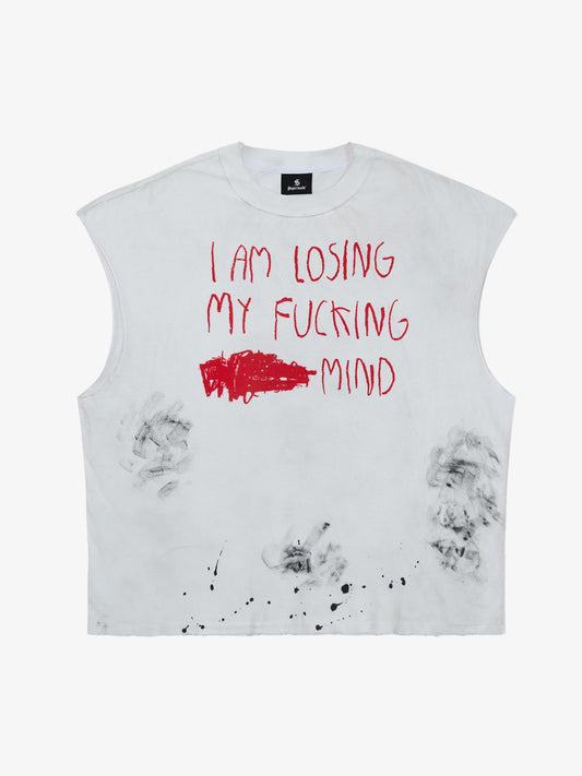 Cotton Ripped Sleeveless Tank Top with Frayed Hem and Cut-Out Details for Edgy Streetwear Style 