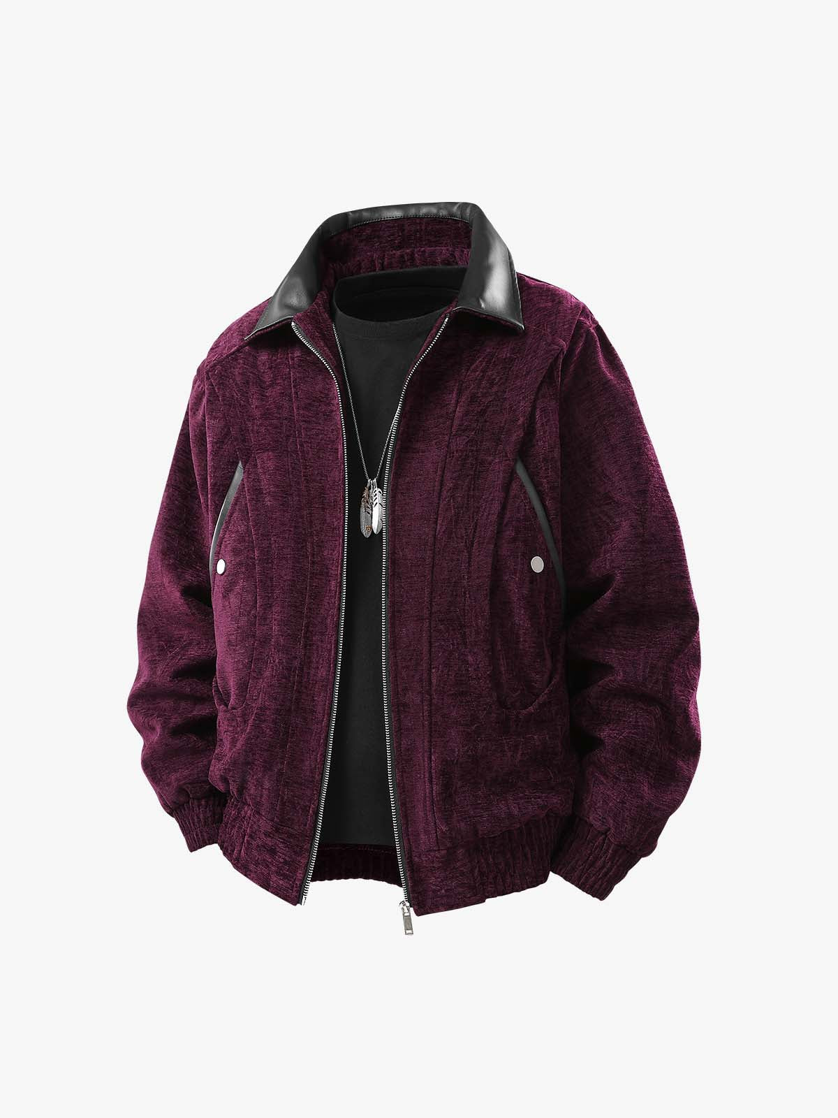 Stylish Velvet Bomber Jacket with Leather Collar for Men 