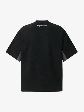 Suede Logo Embroidered Patchwork Short Sleeve T-Shirt 