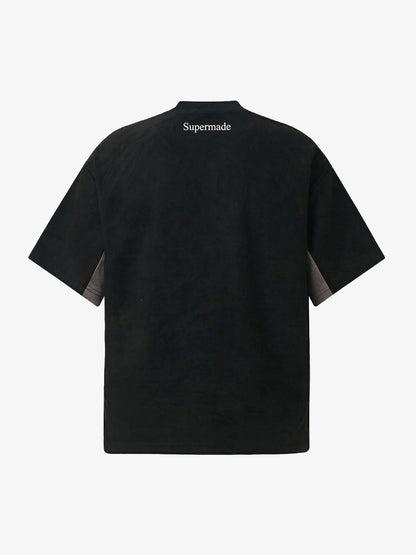 Suede Logo Embroidered Patchwork Short Sleeve T-Shirt 