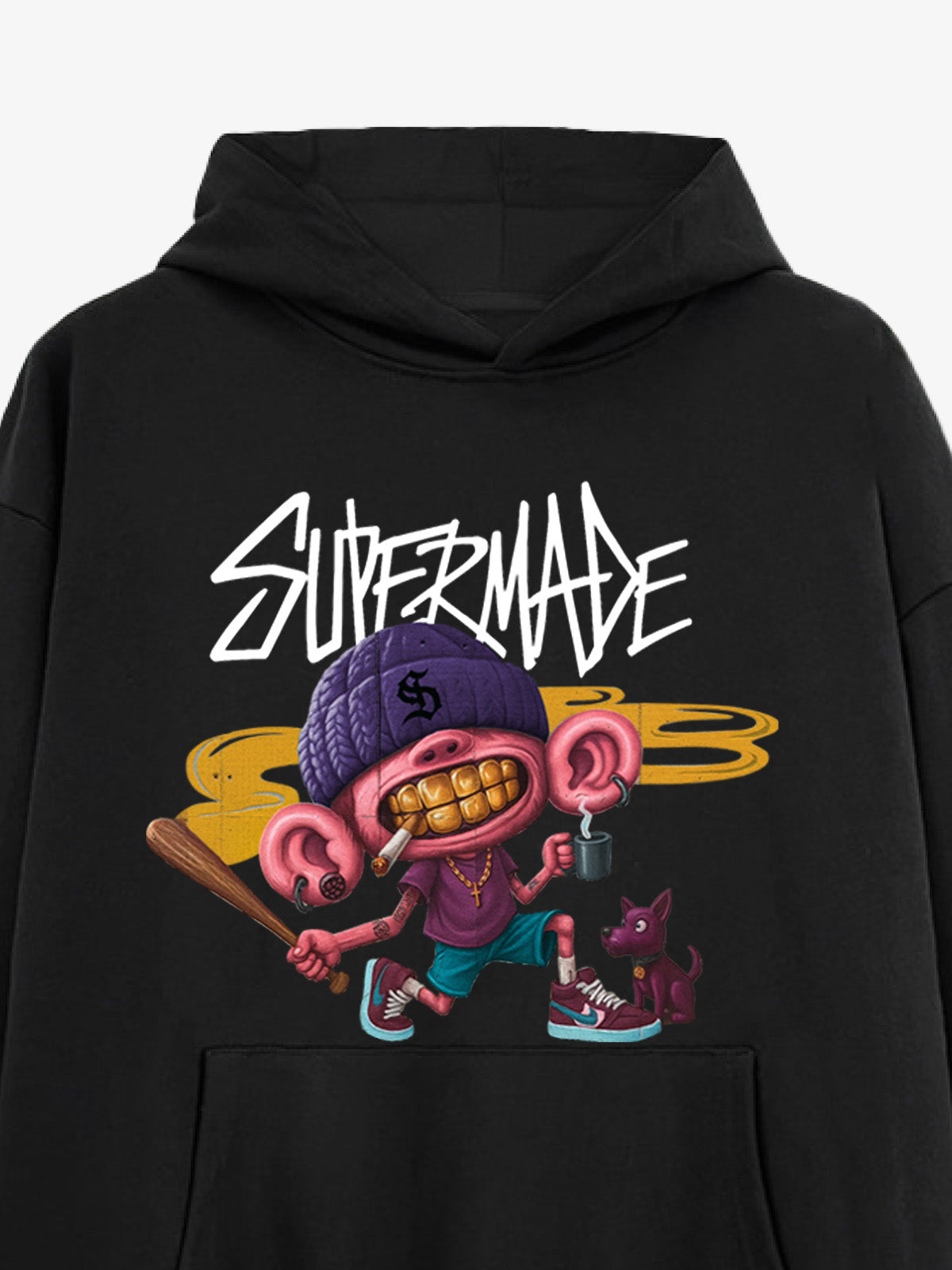 Thesupermade Cartoon Graffiti Baseball Boy Hooded Sweatshirt 