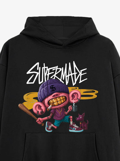 Thesupermade Cartoon Graffiti Baseball Boy Hooded Sweatshirt 
