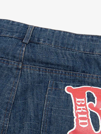 Letter Print Cargo Multi-pocket Jeans 