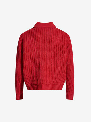 Retro Cable Knit Button-Up Collared Cardigan Sweater 