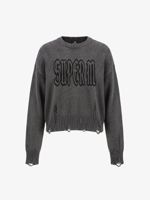 Graphic Distressed Knit Sweater