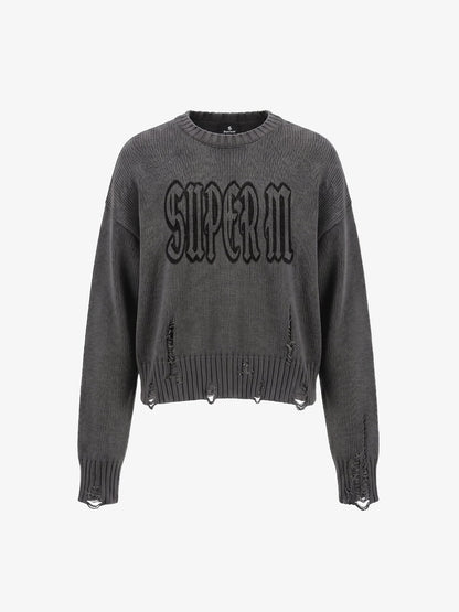 Graphic Distressed Knit Sweater