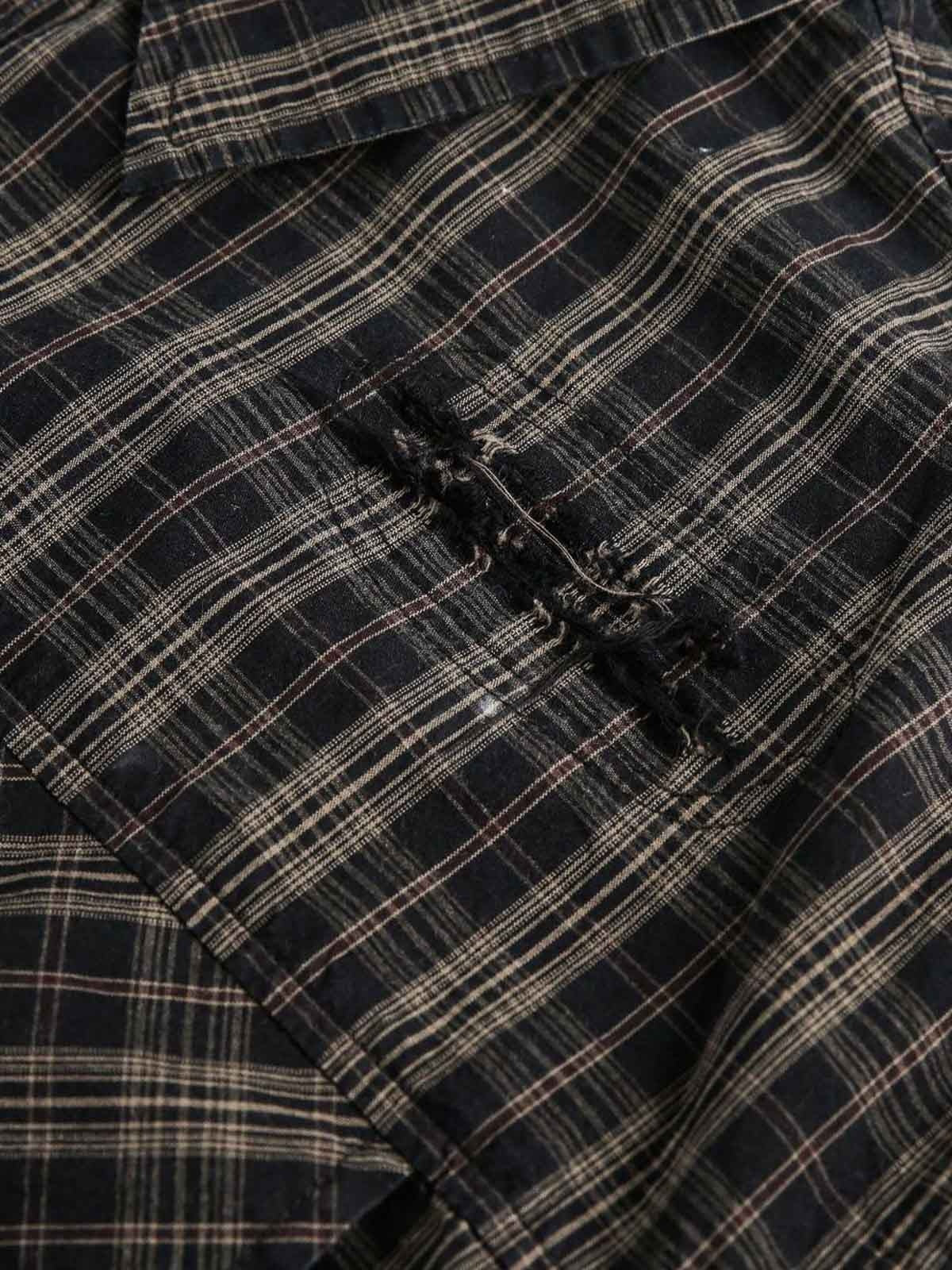 Distressed Plaid Short-Sleeve Shirt