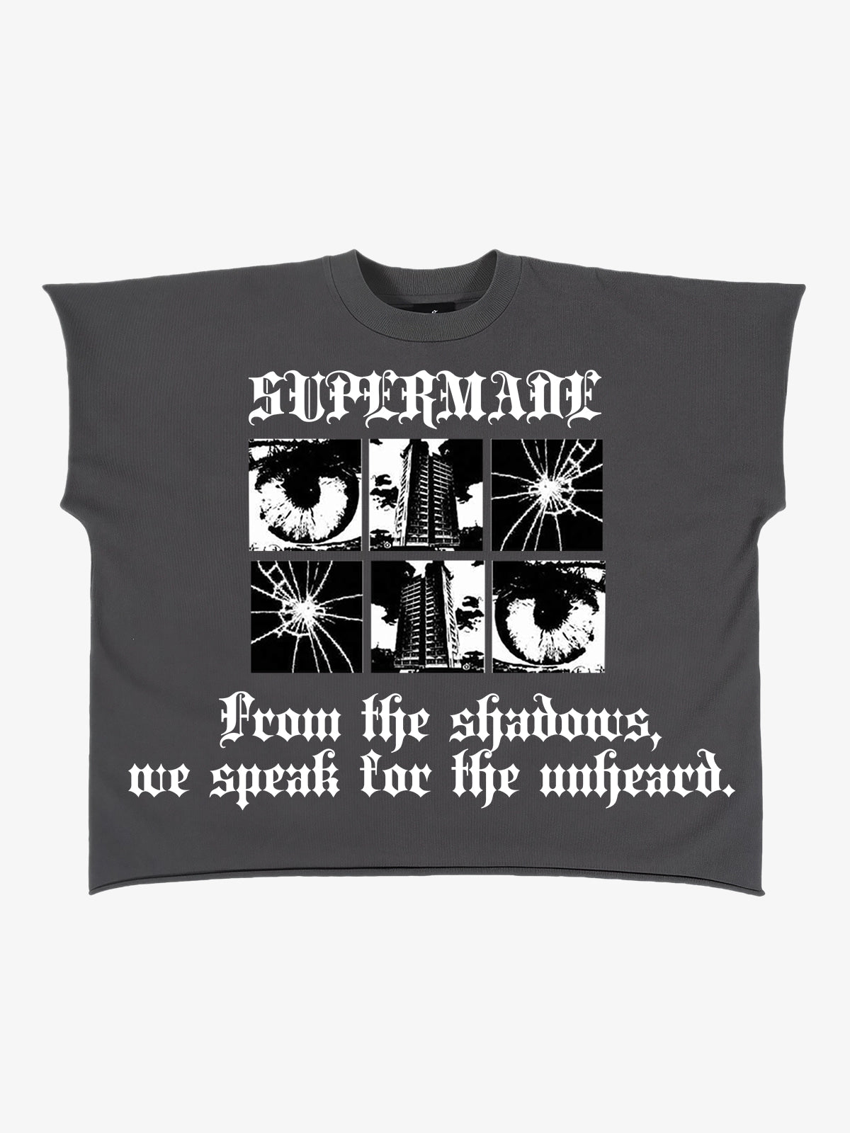 Gothic Text Graphic Cut-Off Sleeveless T-Shirt 