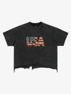 T-shirt décontracté à motif drapeau américain déchiré