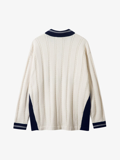Retro College Polo Collar Knit Sweater 