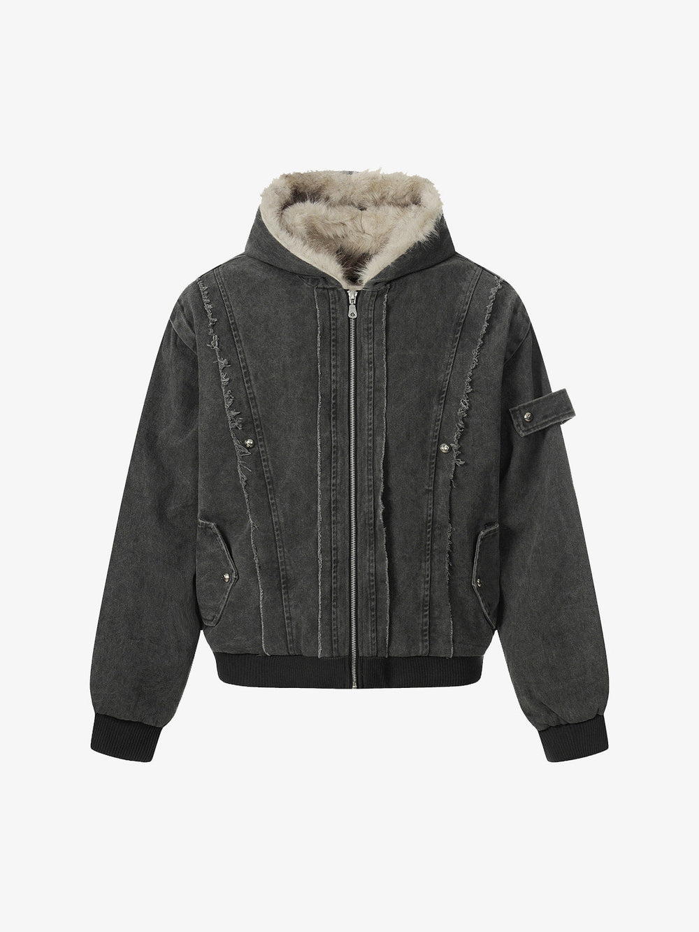 Retro Washed Fleece-lined Hooded Work Jacket 