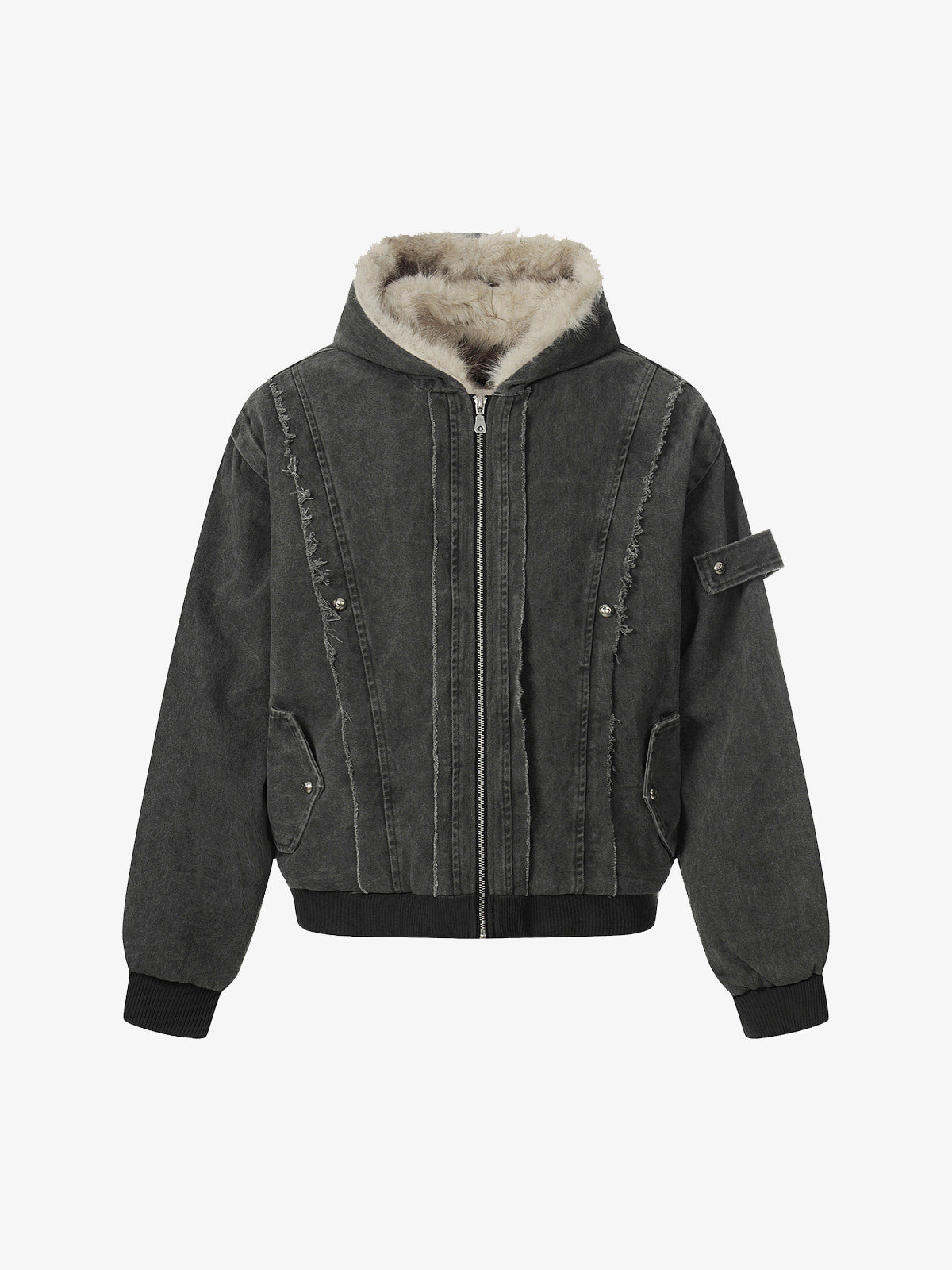 Retro Washed Fleece-lined Hooded Work Jacket 