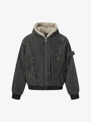 Retro Washed Fleece-lined Hooded Work Jacket 