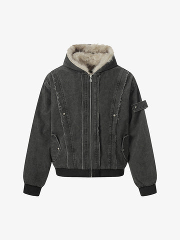 Retro Washed Fleece-lined Hooded Work Jacket 