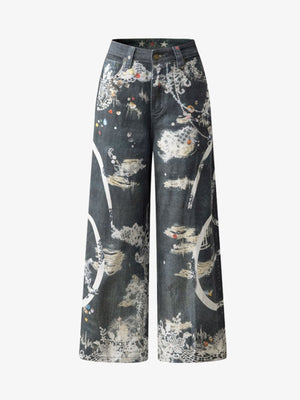 Digital 3D Graphic Distressed Denim Jeans
