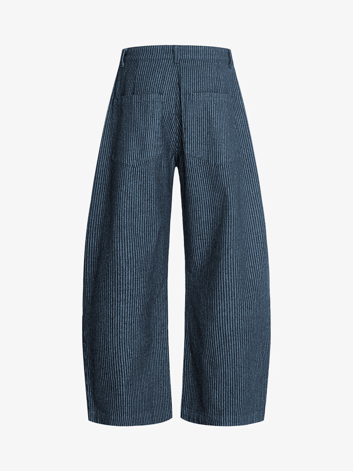 Vintage Pinstripe Pleated Wide-Leg Barrel Pants; Blue / S, Blue / M, Blue / L, Blue / XL, Blue / 2XL
