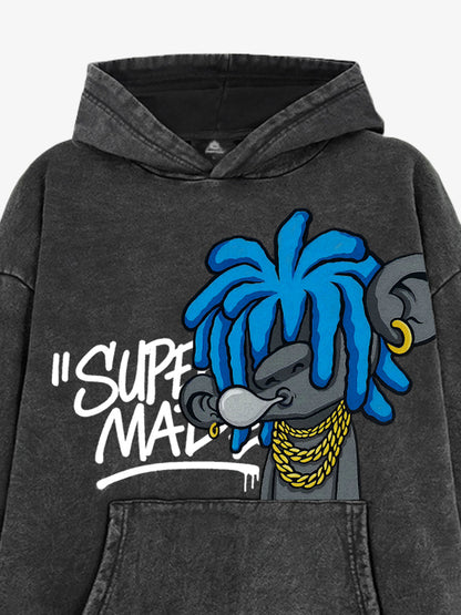 Thesupermade Graffiti Cartoon Blue Dreadlocks Boy Hooded Sweatshirt 