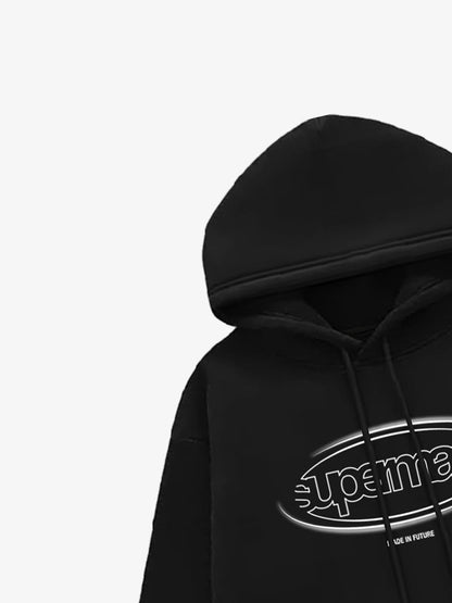 Thesupermade Letter Design Print Fleece Hooded Sweatshirt 