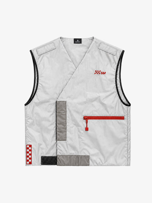 Racing Embroidered Color Block Quilted Vest